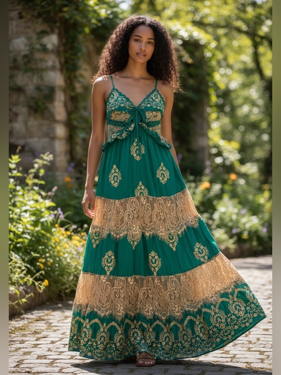 Dresses & Skirts - TUART OFFICIAL Turquoise Tiered Embroidered Lace Maxi Dress Bollywood